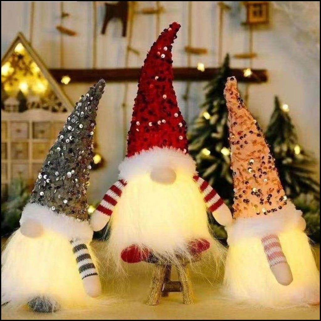 Gnomo navideño blanco con luz decorativa