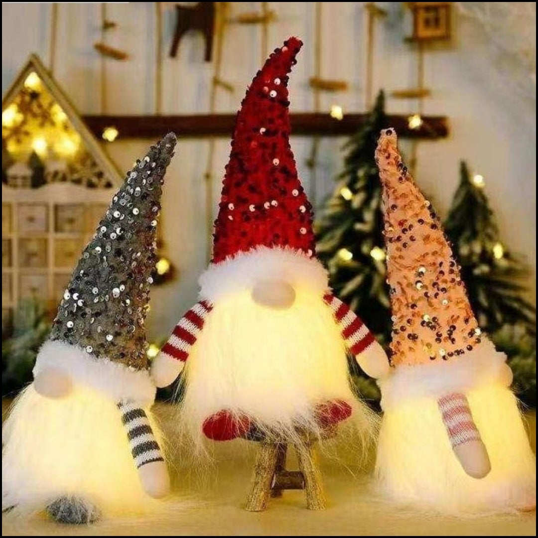 Gnomo navideño blanco con luz decorativa