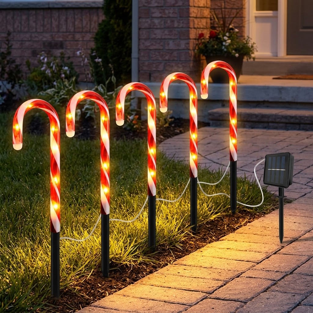 Kit de 5 bastones solares navideños para exterior